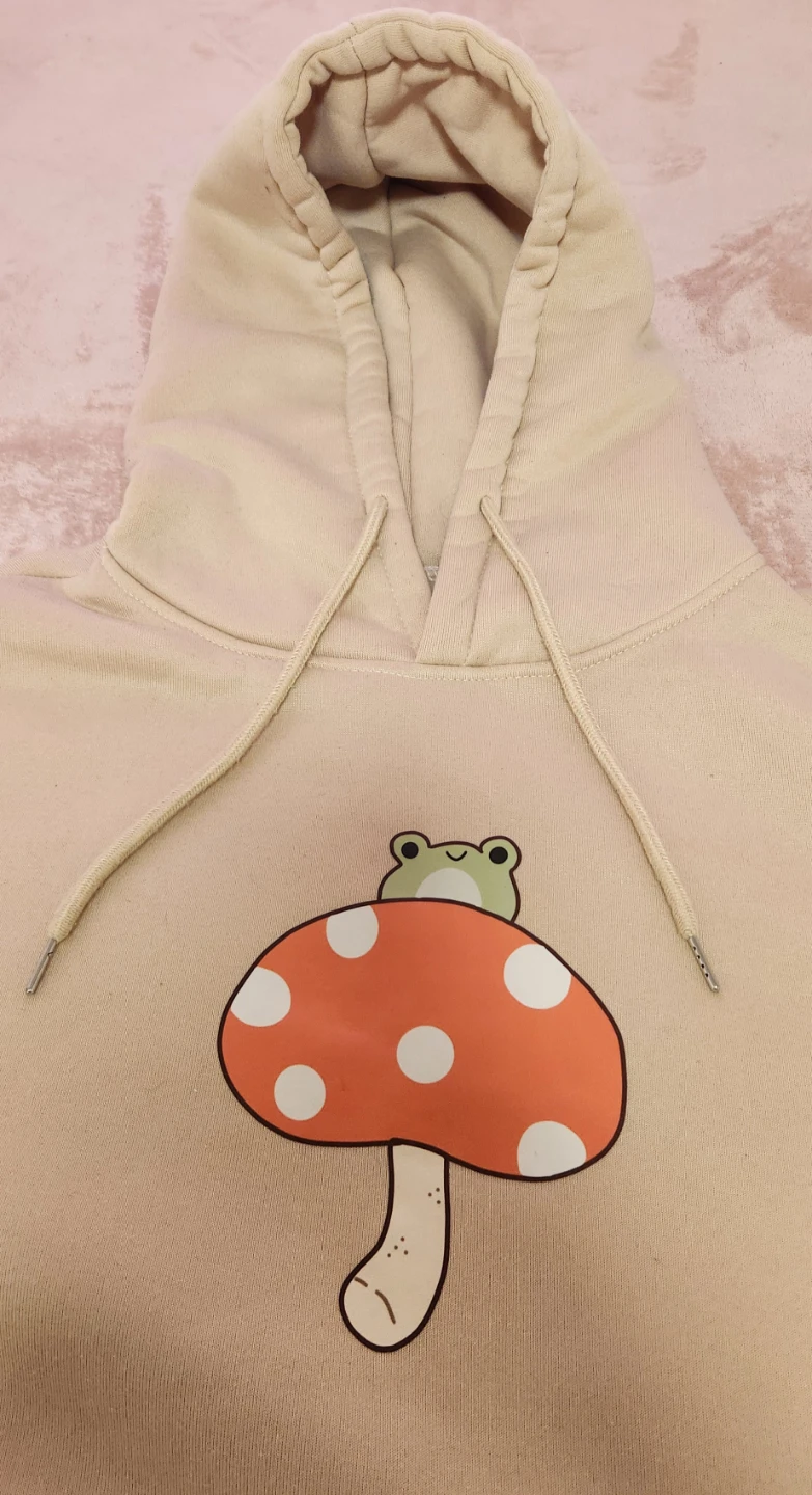 Keevici Cream Hoodie with Frog and Mushroom Graphic - photo 2