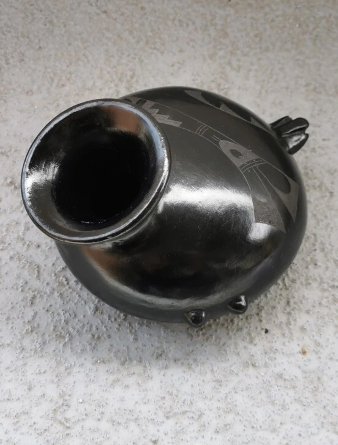 Vintage Handmade Signed Mexican Black Pottery Bird Vase - photo 5