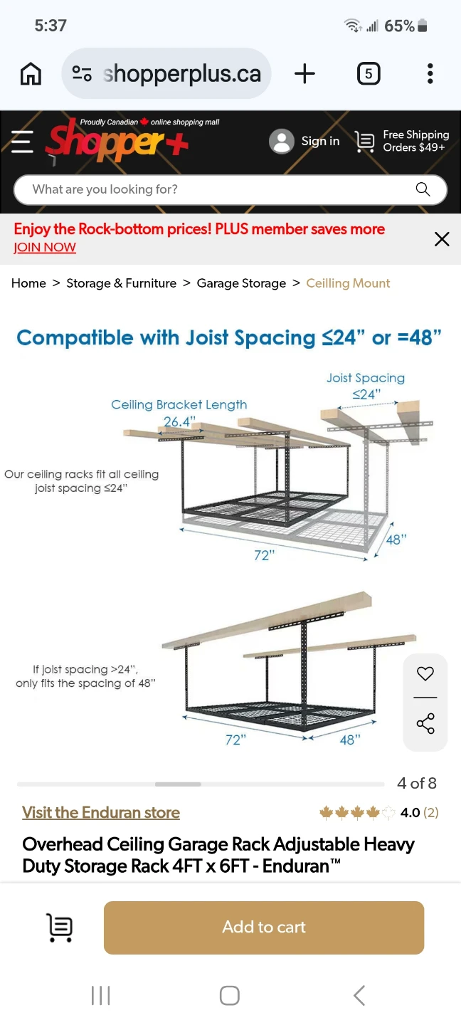 4' x 6' Garage Overhead Hanging Storage Rack