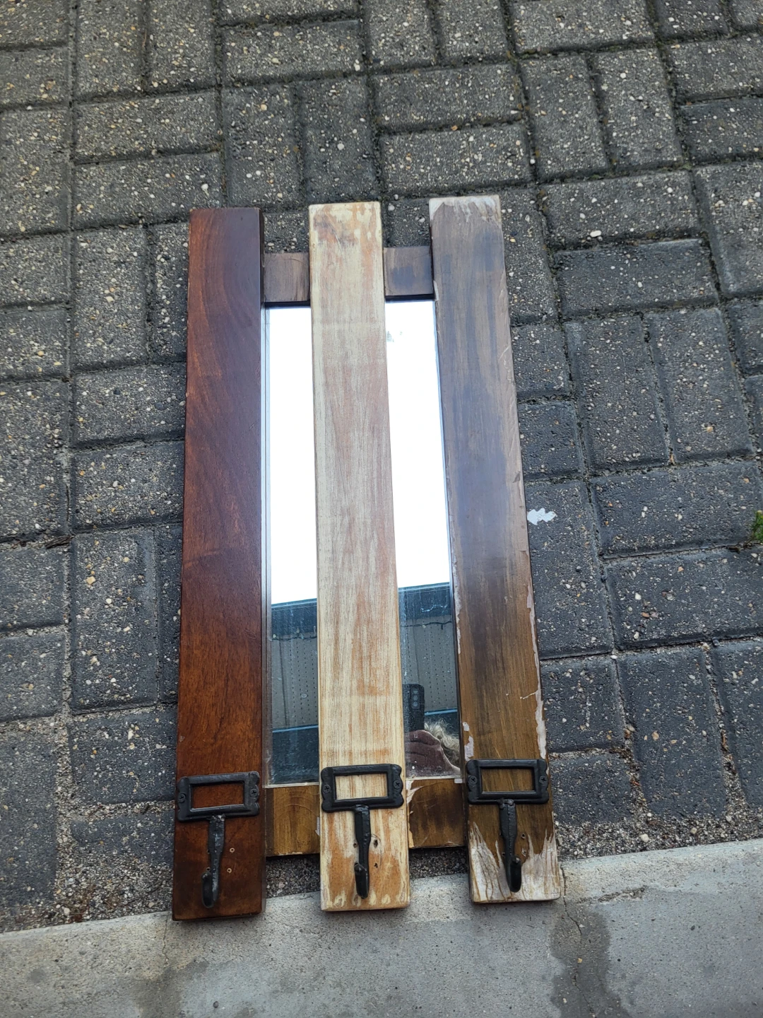 Wooden Mirror with 3 Hooks