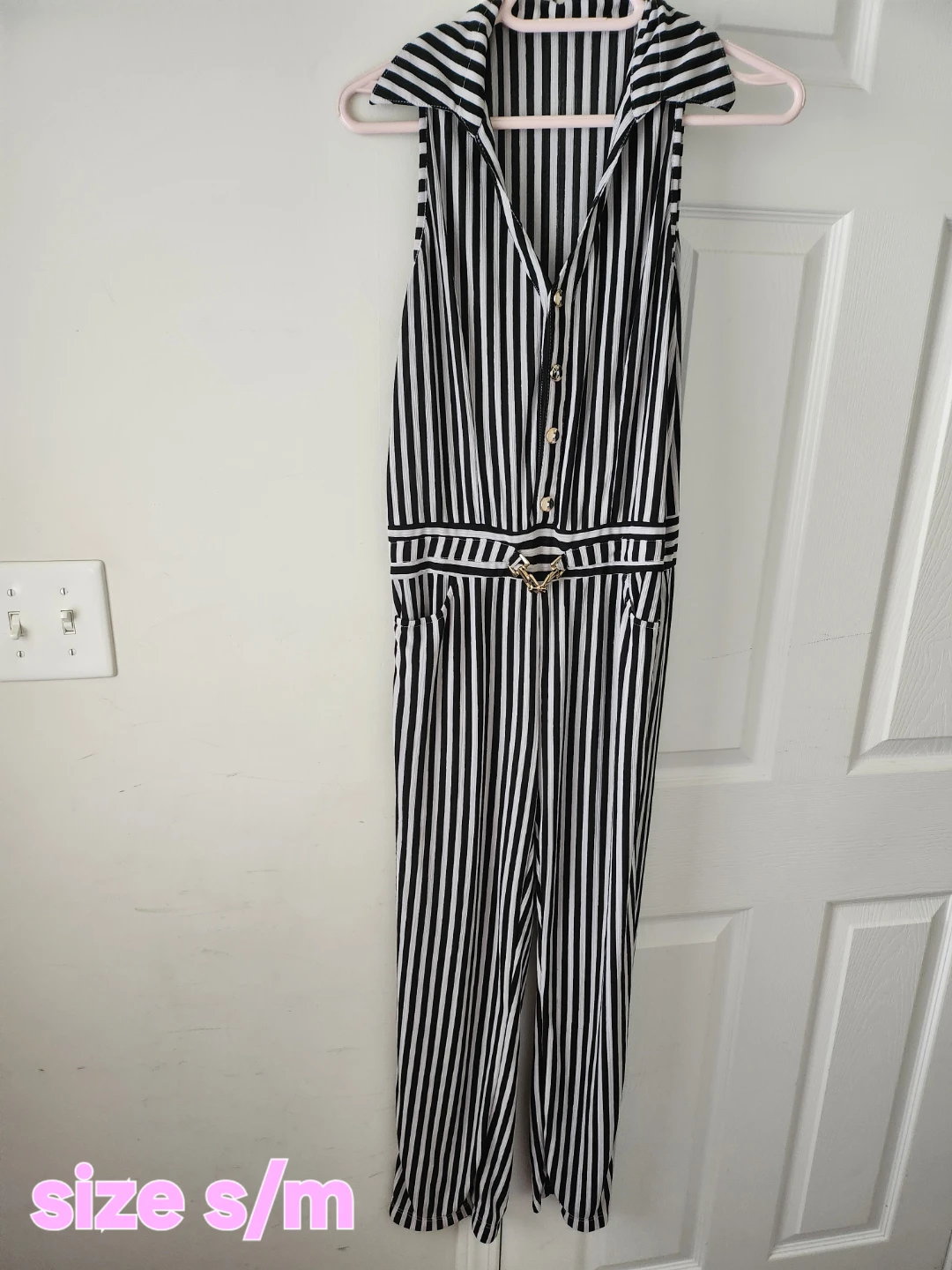 Black and White Striped Sleeveless Jumpsuit