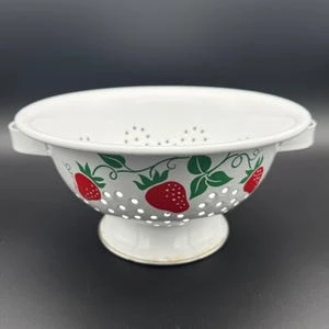 Vintage Enamel Colander with Strawberry Design