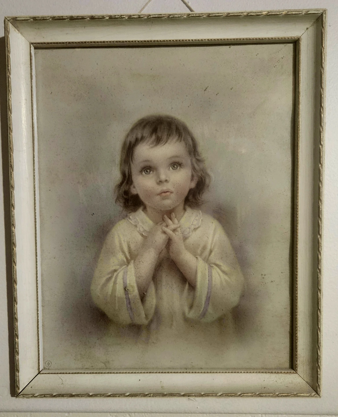 Vintage Framed Print of a Praying Child  9x11 inches