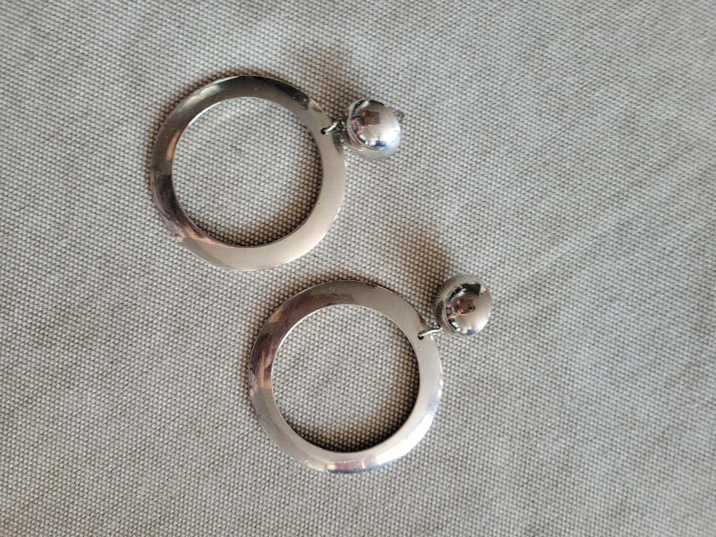 Silver Hoop Earrings with Ball Accent