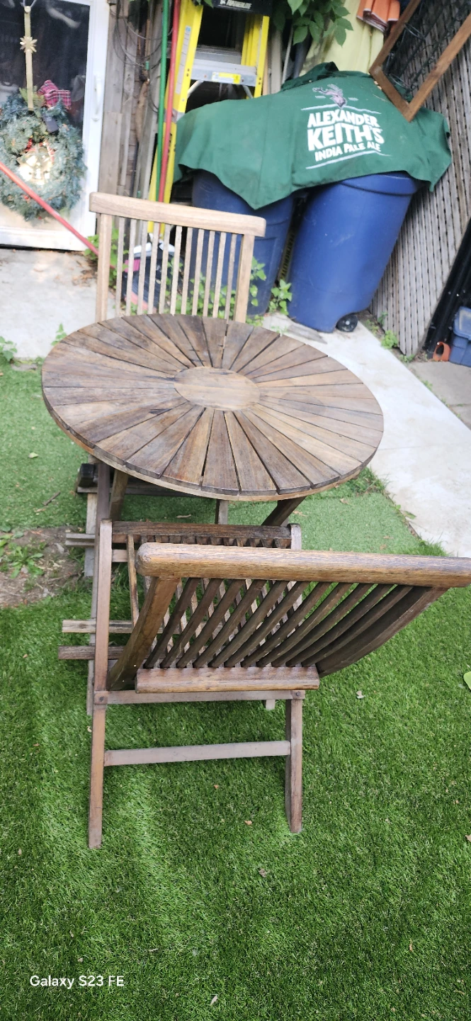 Wooden Bistro Set - Table and Chairs is foldable. .  Price firm