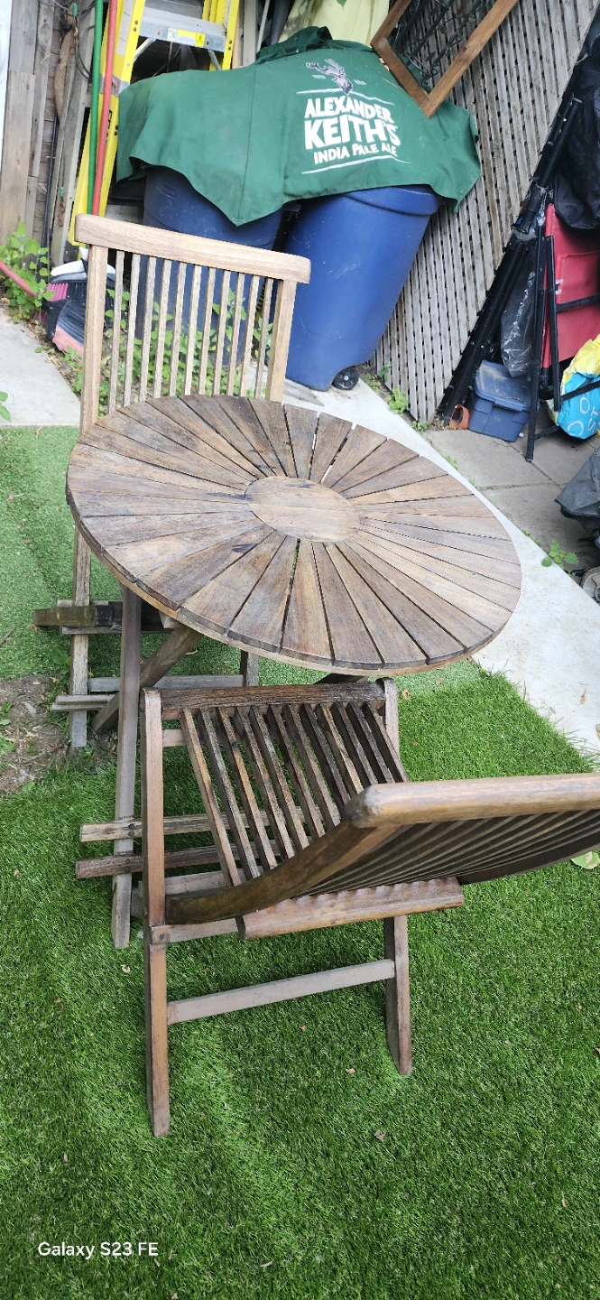 Wooden Bistro Set - Table and Chairs is foldable. .  Price firm - photo 2