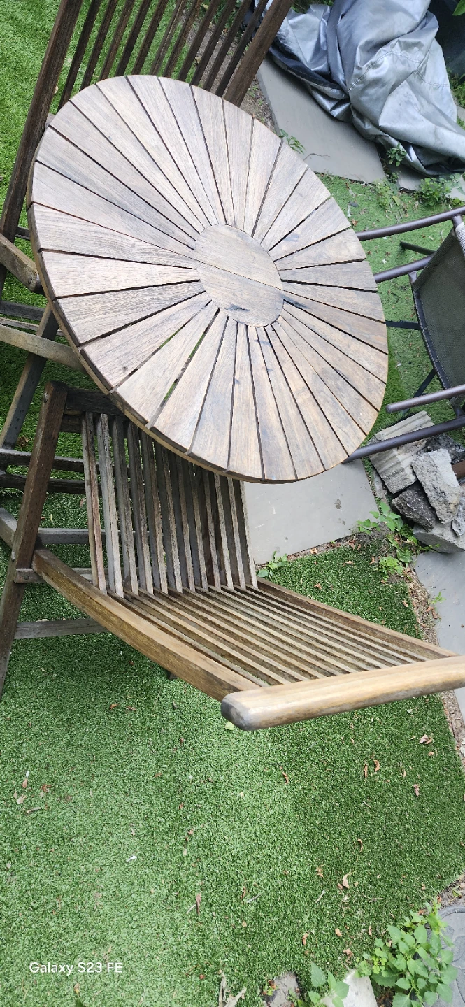 Wooden Bistro Set - Table and Chairs is foldable. .  Price firm - photo 5