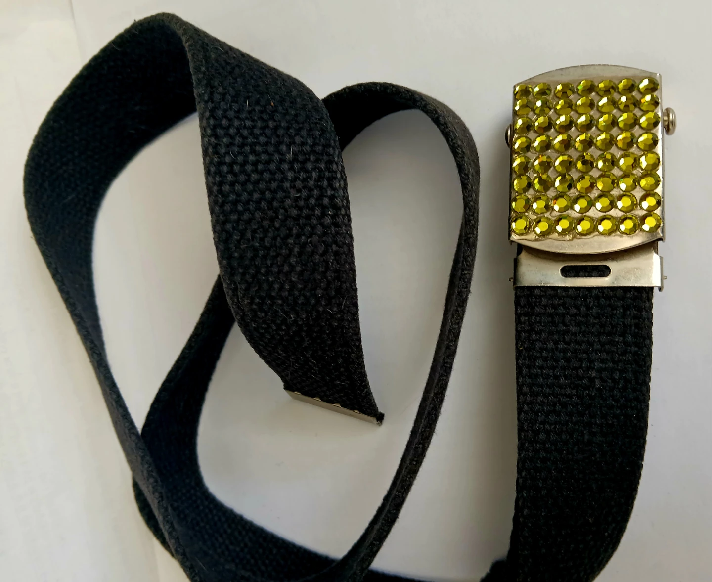 Black canvas belt with olivine rhinestone buckle - photo 2