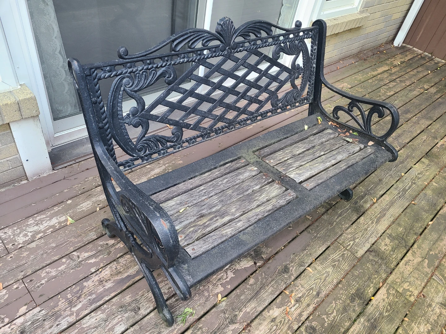 Black Cast Iron and Wood Garden Bench