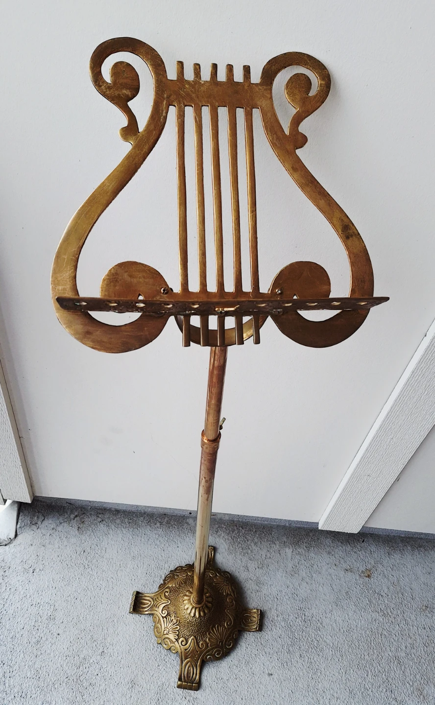 Ornate Vintage Brass Lyre Footed Music Stand