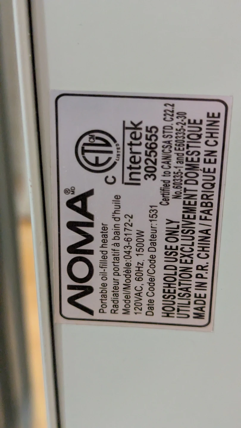 NOMA 1500W Portable Oil Filled Radiator Heater - photo 3