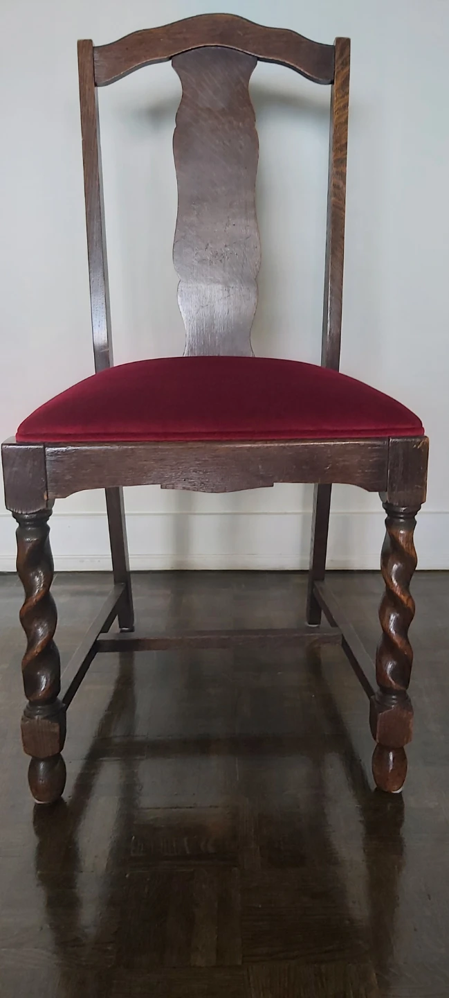 Wooden Dining Chair with Red Velvet Seat - photo 2