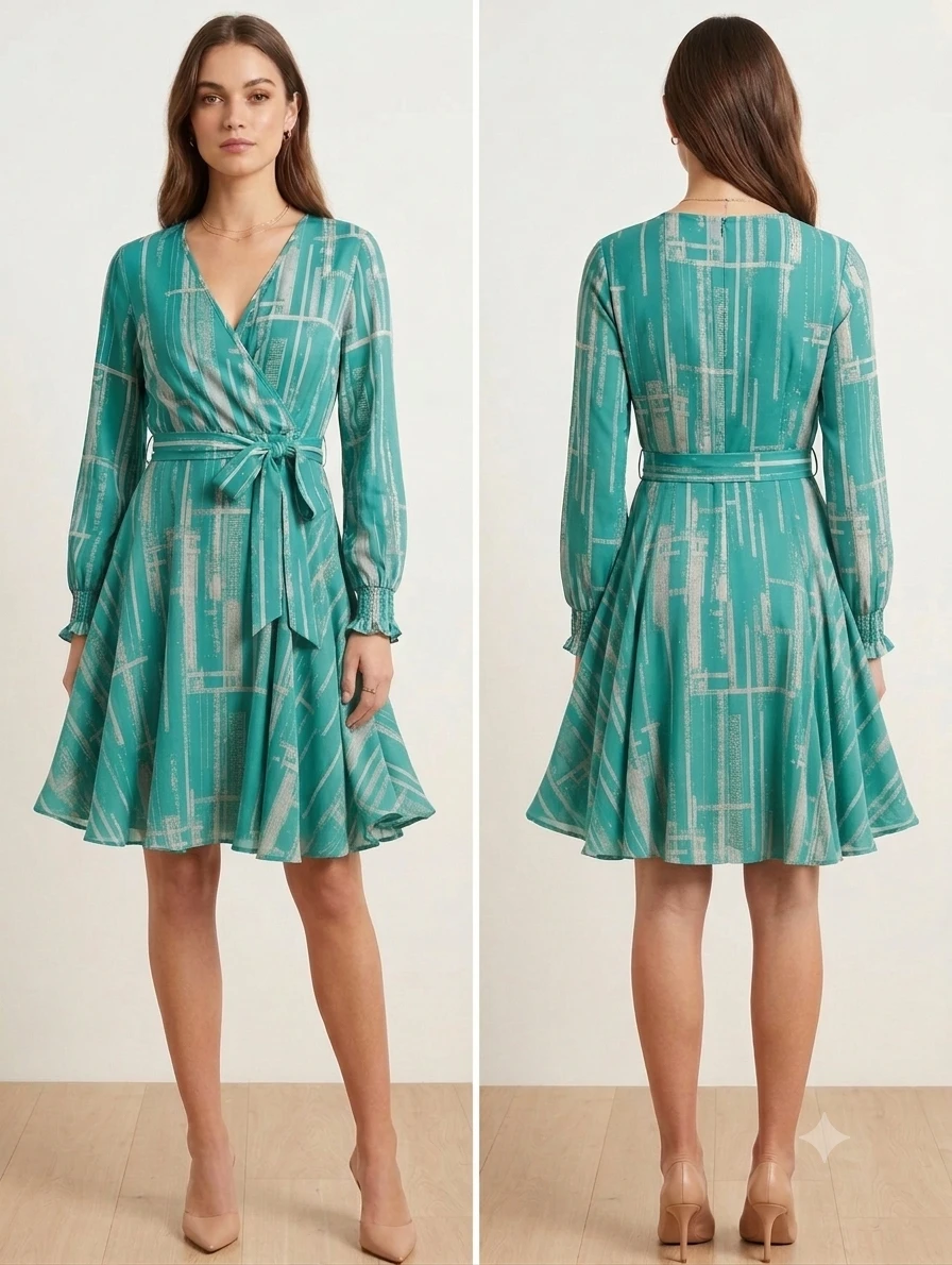 Green Patterned  Dress