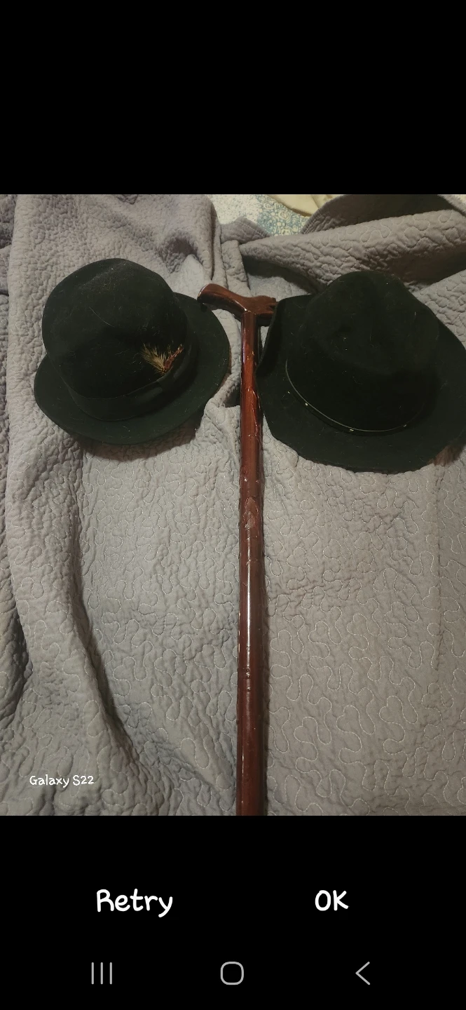 Wooden Walking Cane with 2 Hats