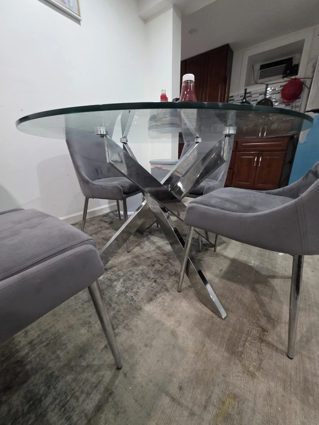 Glass Dining Table with 4 Grey Chairs - photo 4