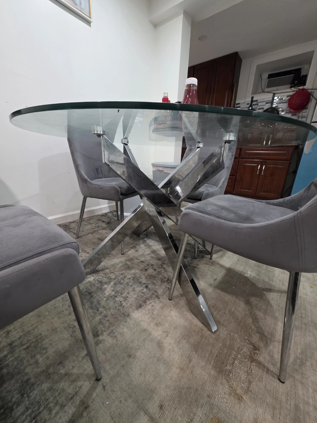 Glass Dining Table with 4 Grey Chairs - photo 5