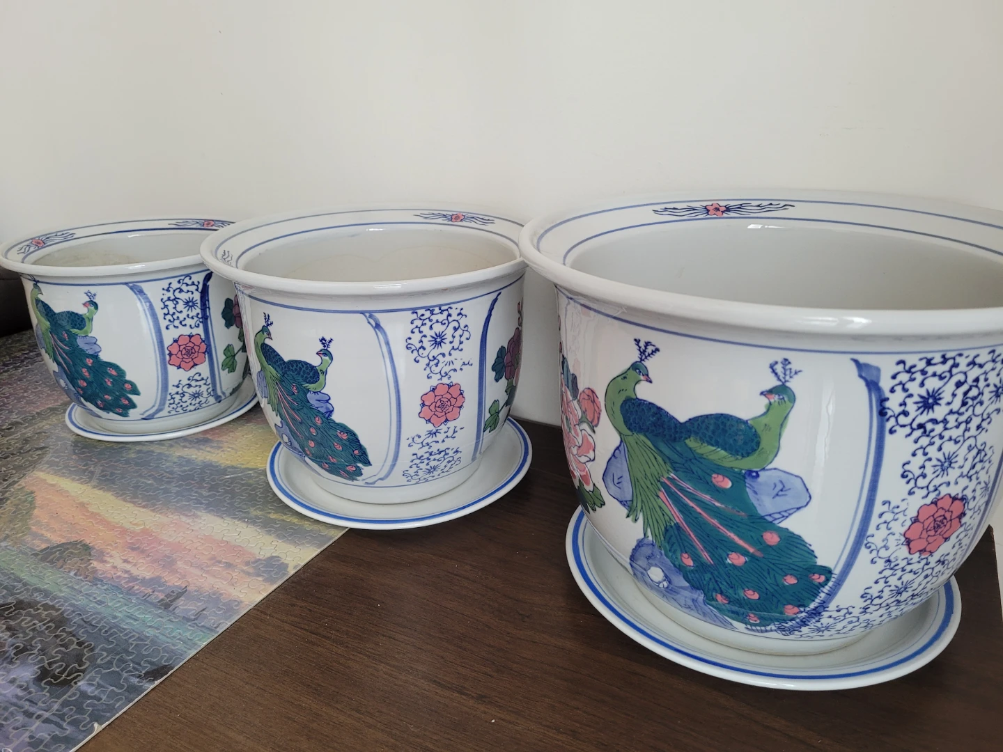 Ceramic Planter Pots with Peacock Design - Set of 3 - photo 3