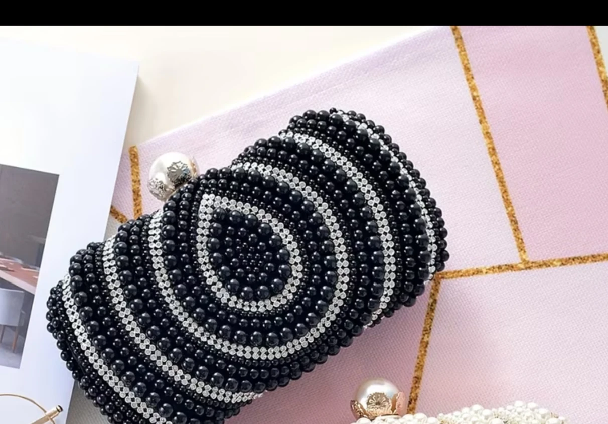 Beaded Clutch Evening Bag - Black