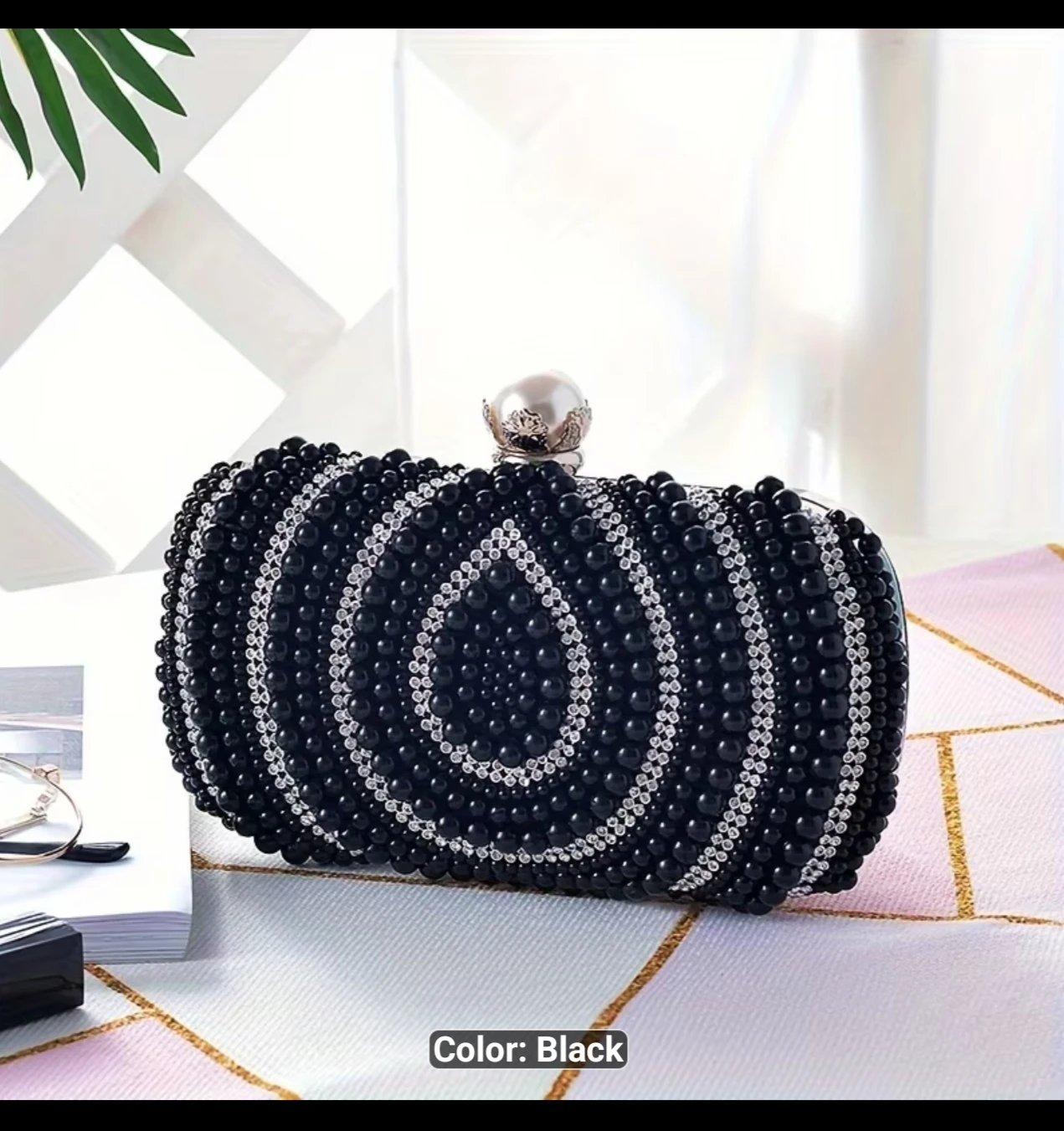 Beaded Clutch Evening Bag - Black - photo 2