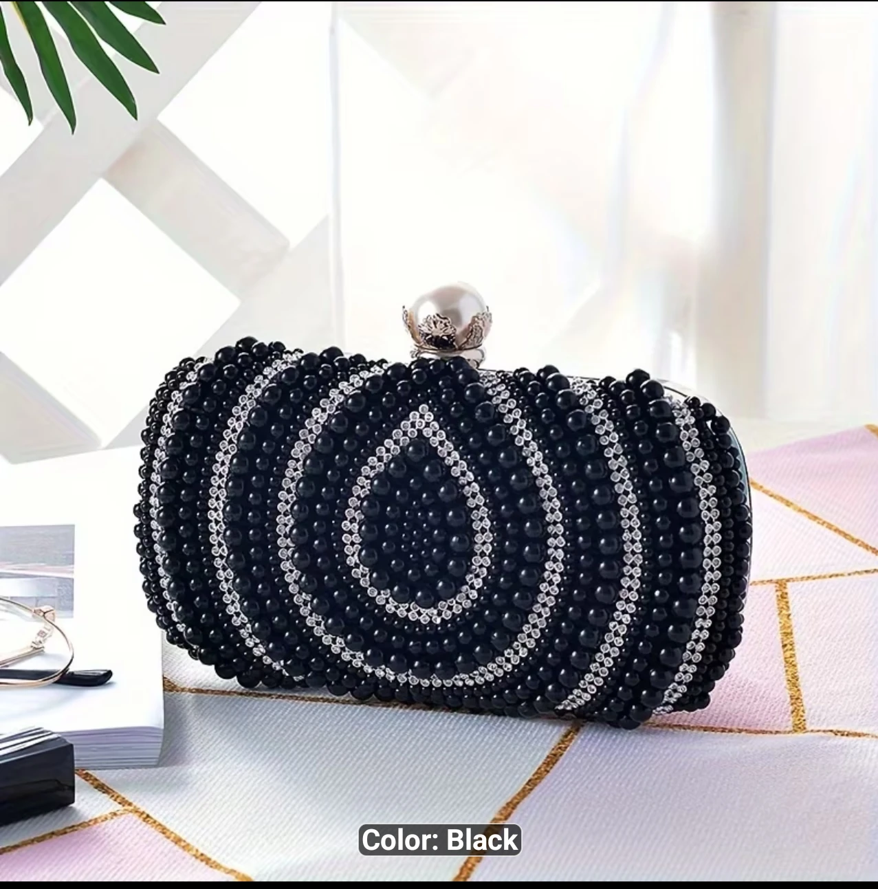 Beaded Clutch Evening Bag - Black - photo 3