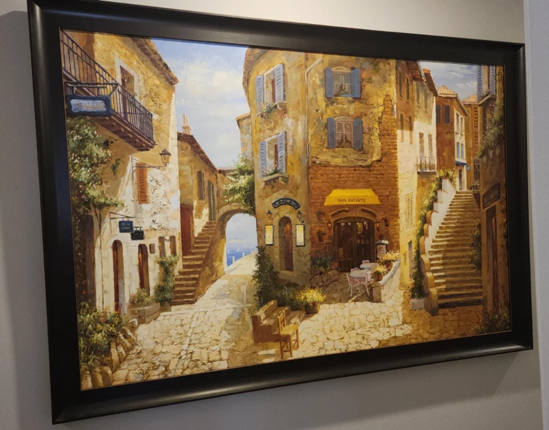 Framed Painting of European Street Scene