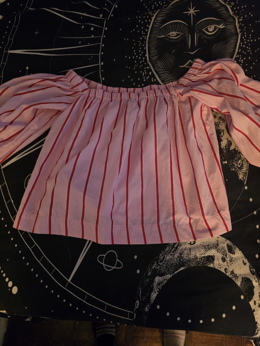 Pink & Red Striped Bardot Top