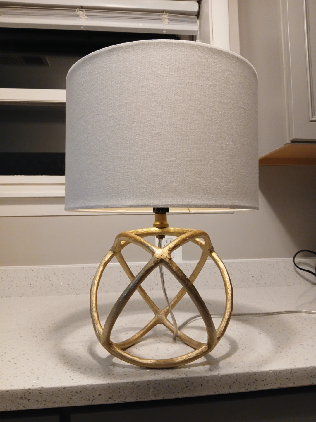 Gold Geometric Table Lamp with White Drum Shade