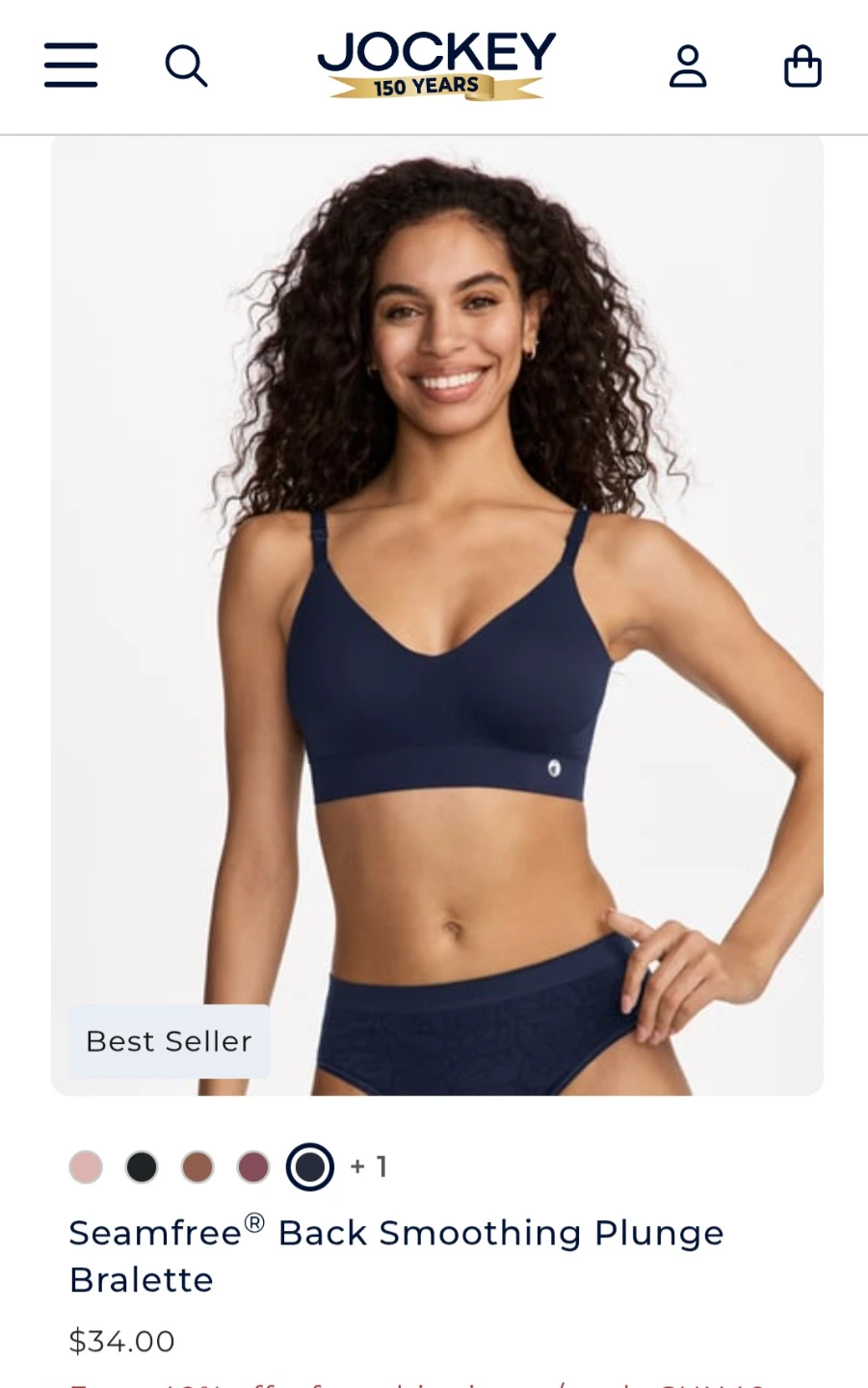 Jockey Black Bralette Size S/P - photo 3