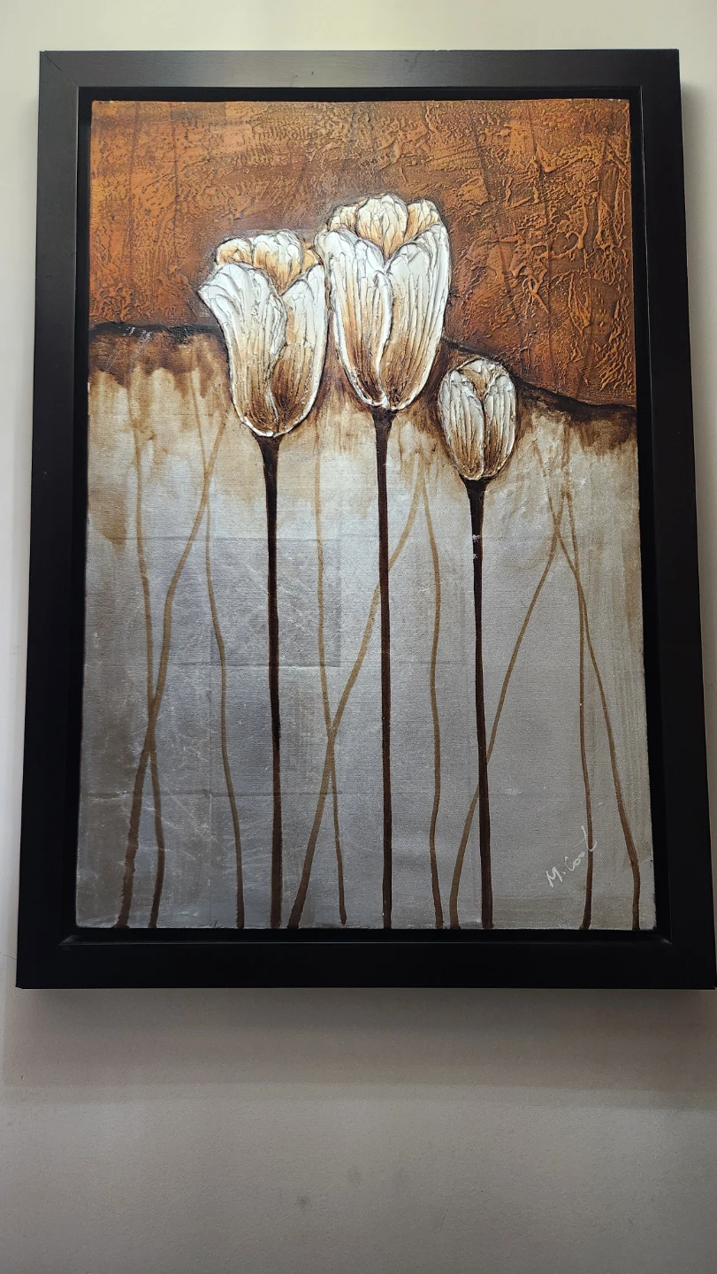 Framed Canvas Painting - White Tulips