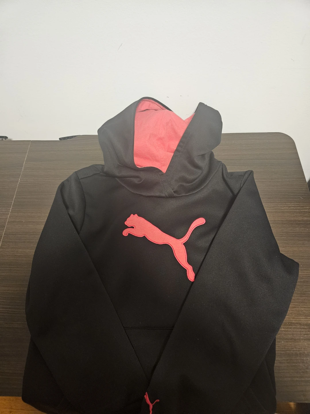 Puma Black Hoodie with Pink Logo - Size L