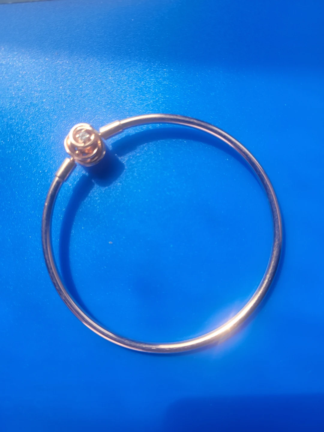 Pandora 14k Rose Gold Tone Bangle Bracelet with Crystal Accent