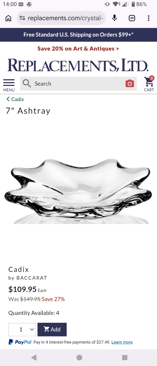 Baccarat Cadix 7" Ashtray - brand new in box - photo 3