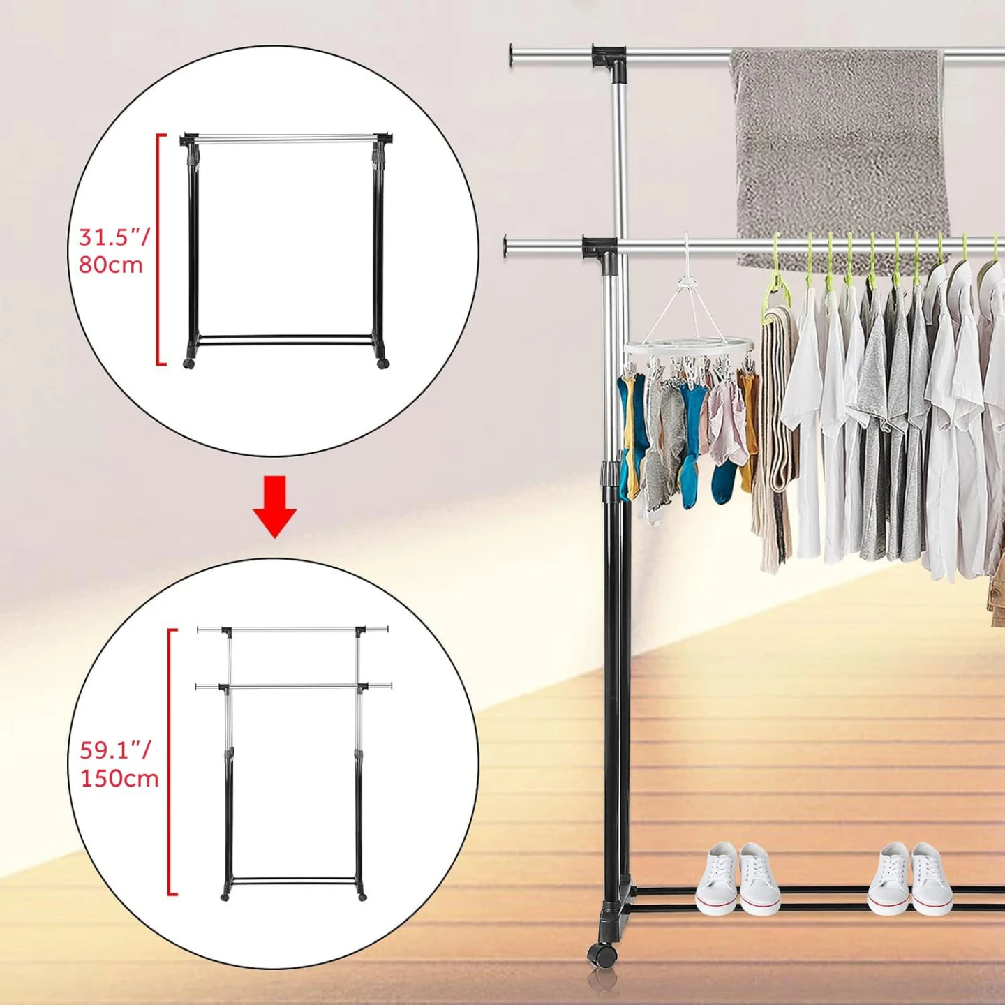 (BRAND NEW) Double Rod Garment Rack with Wheels - photo 4