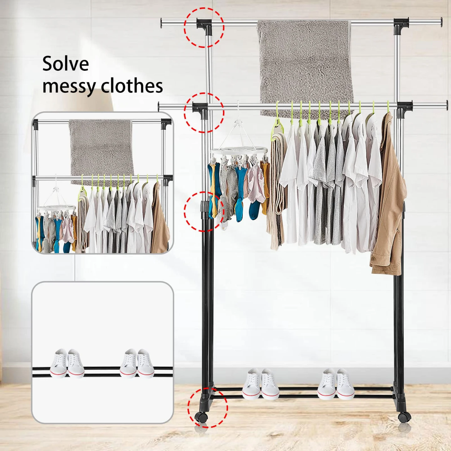 (BRAND NEW) Double Rod Garment Rack with Wheels - photo 5