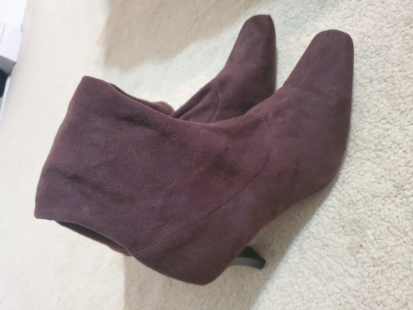 Brown Suede Pointed Long Toe Heeled Boots - photo 4