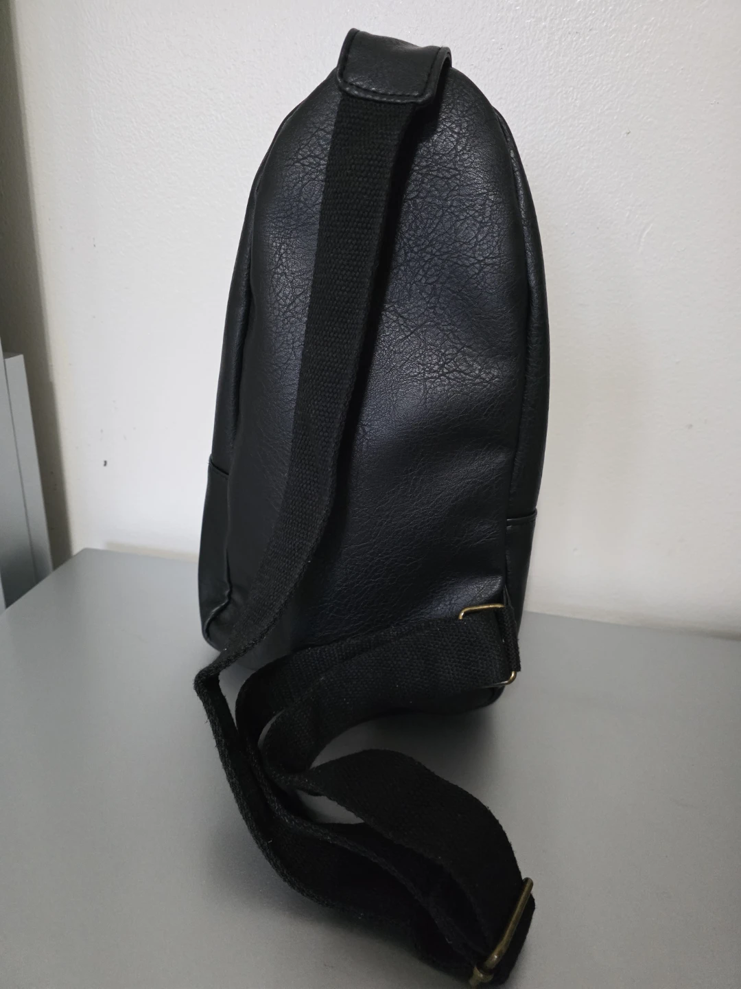 Black Faux Leather Sling Backpack - photo 2