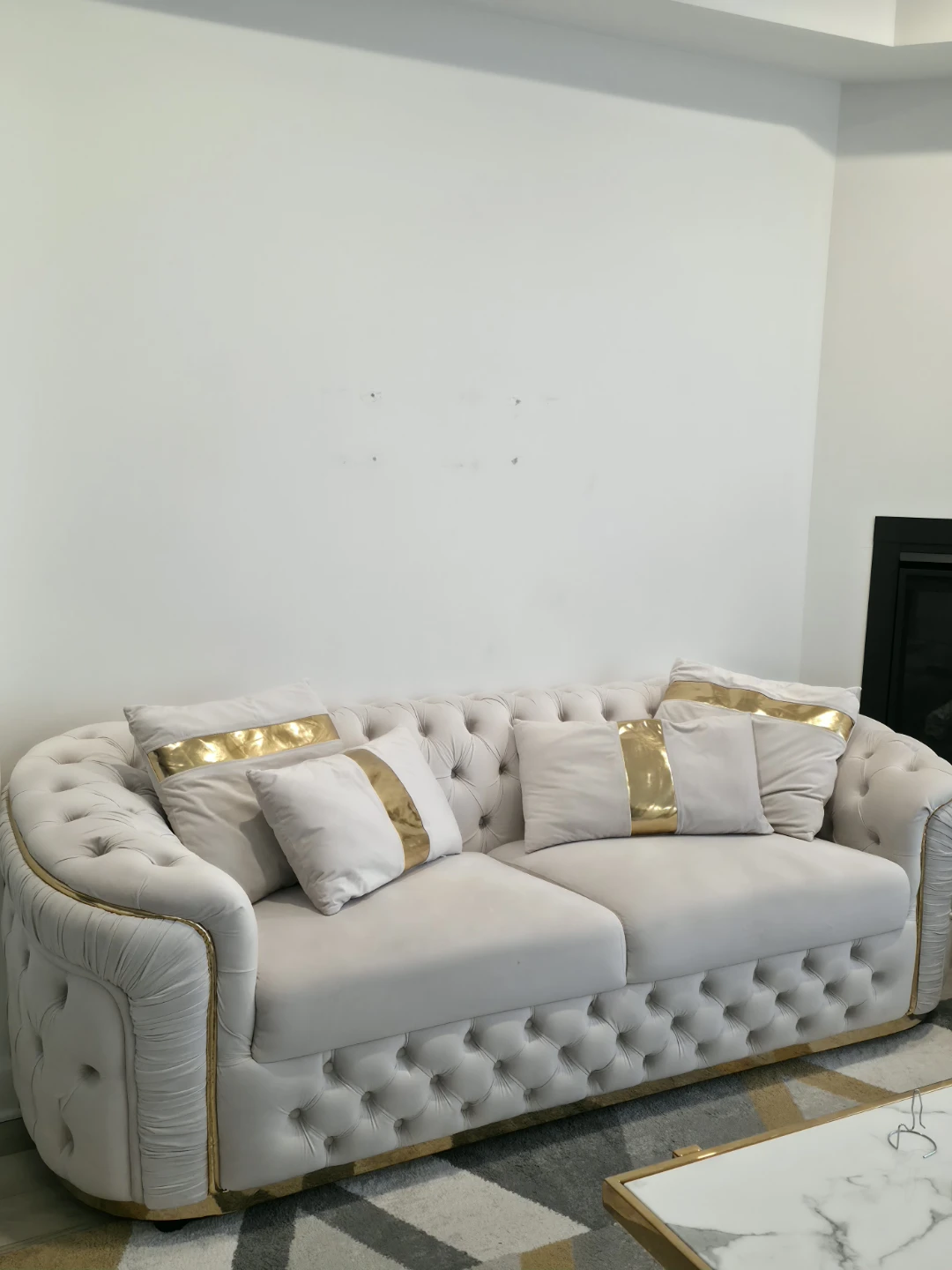 Tufted Sofa with Gold Accents - photo 2