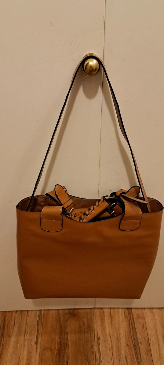 Tan Leather Tote Bag with Braided Handles - photo 2