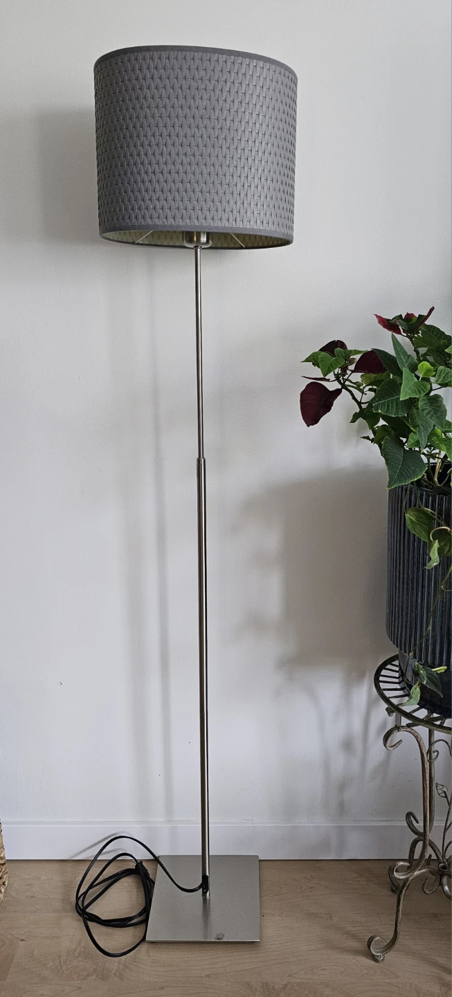Grey Floor Lamp with Woven Shade