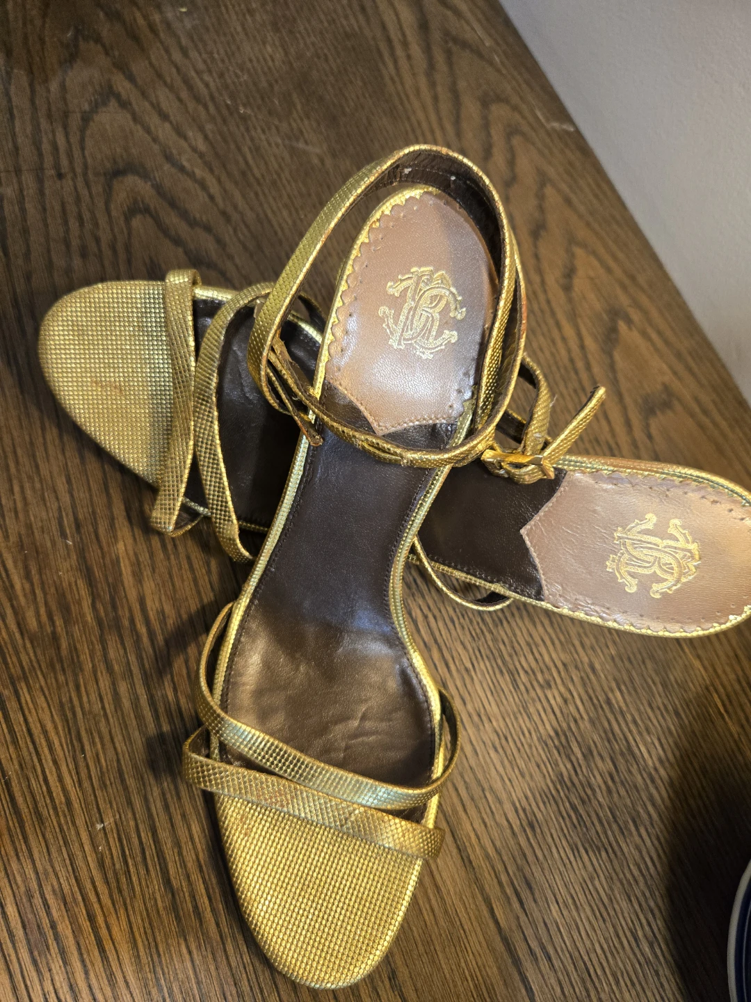 Roberto Cavalli Gold Stiletto Heels Size 38.5 - photo 2