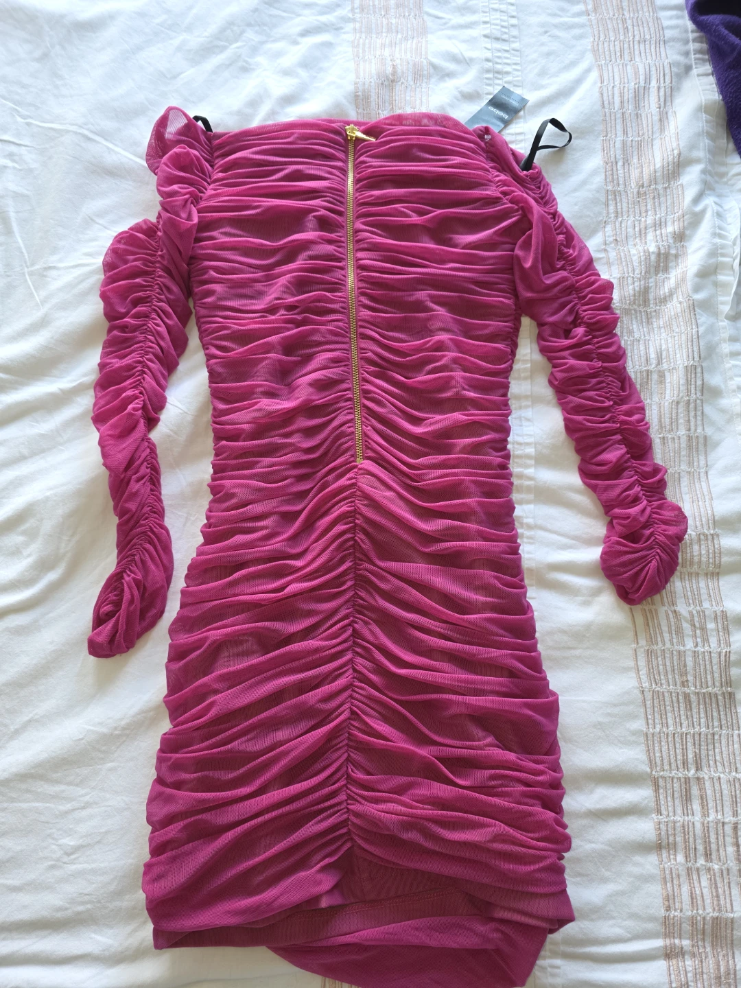 Bebe Pink Ruched Mesh Off-the-Shoulder Dress - photo 3