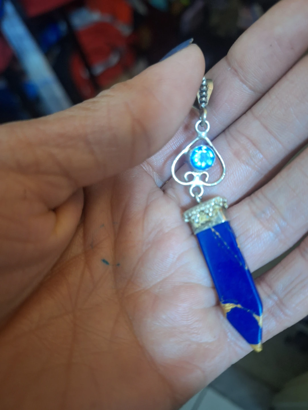 Blue Jasper Stone Pendant Necklace with Silver Accent - photo 3