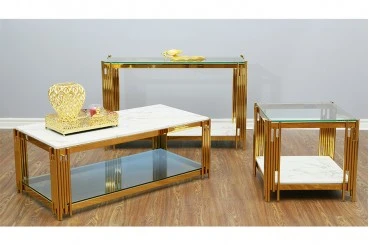 Gold Frame Marble Top Coffee Table Set