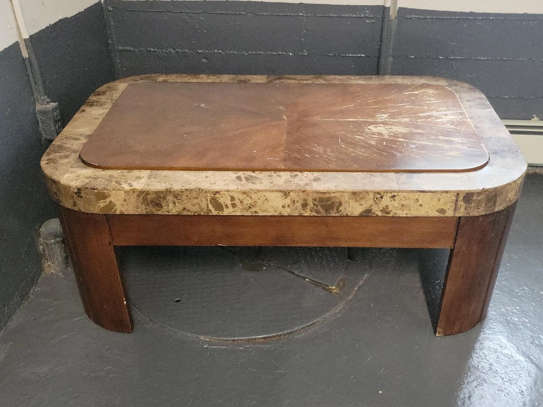 Vintage Wood and Marble Side Table