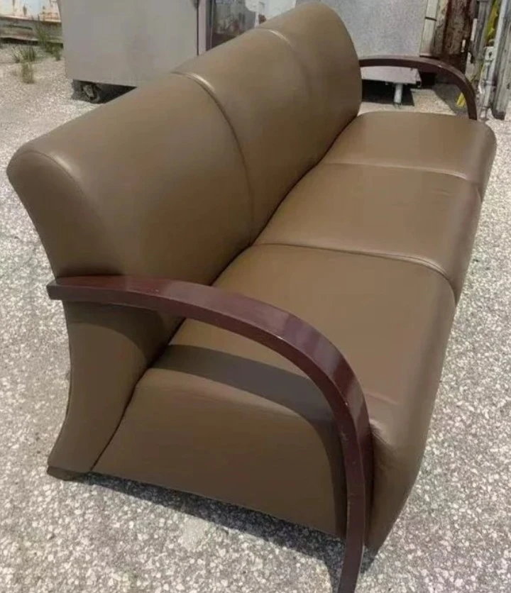 Brown Leather Sofa with Wooden Accents - photo 3