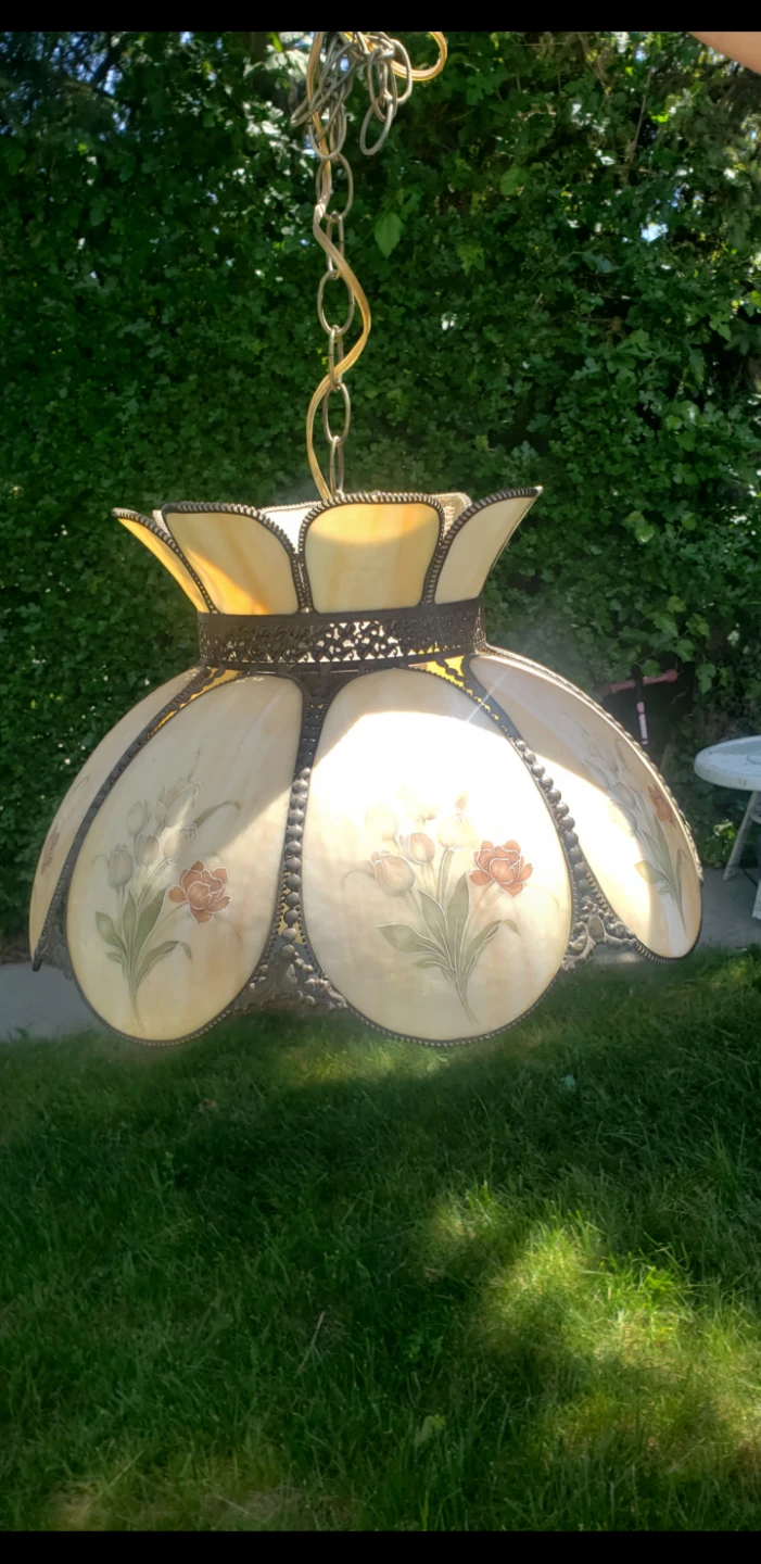 Vintage Hanging Lamp with Floral Design