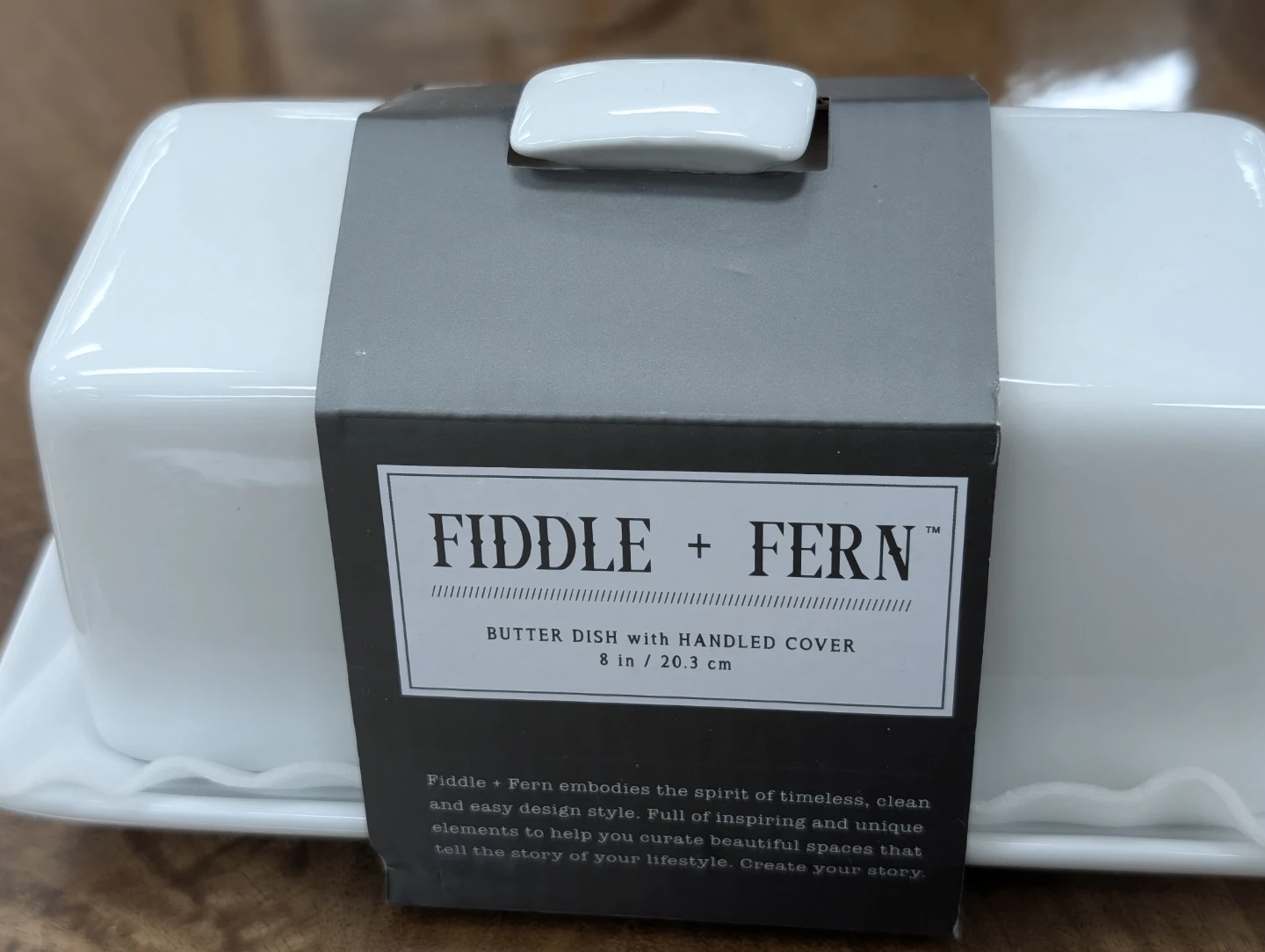 New Fiddle and Fern White ceramic butter dish with handle cover - photo 4