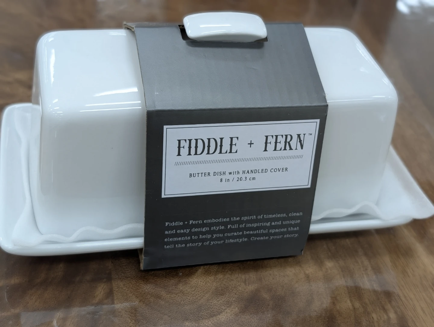 New Fiddle and Fern White ceramic butter dish with handle cover - photo 5