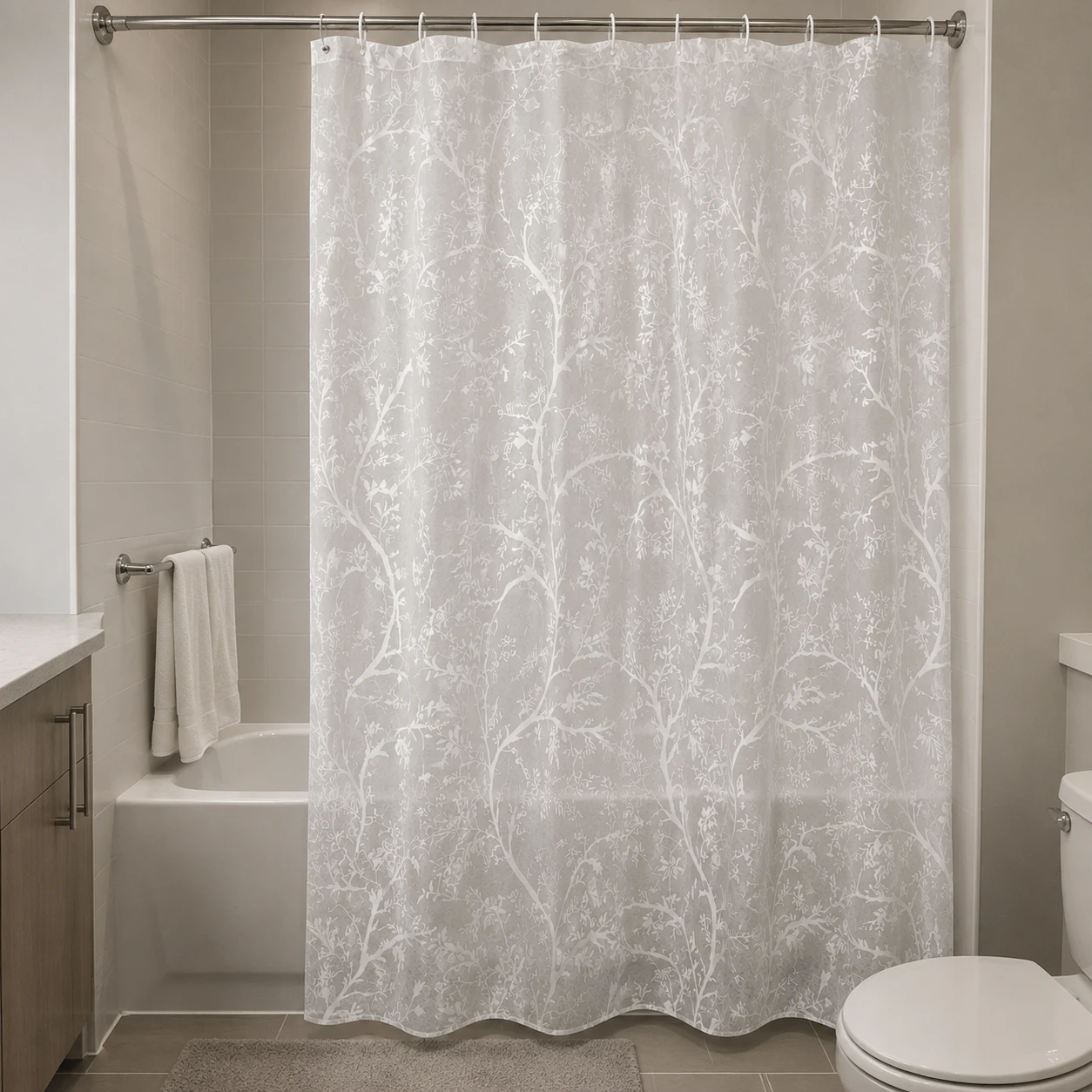 NEW Splash! Shower Curtain - White Floral Pattern