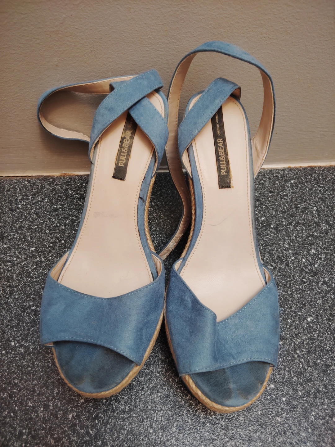 Pull & Bear Blue Suede Wedge Sandals